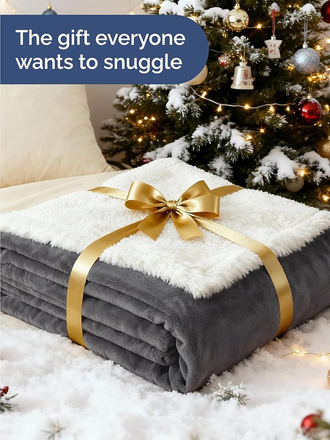Sherpa Fleece Blanket Queen Size - Reversible Sherpa Fleece Queen Blanket - Super Soft Double Sided for Bed, Sofa, Couch - Thick, Warm, and Plush - Luxurious Bedding for Winter - Dark Grey, 90" x 90"