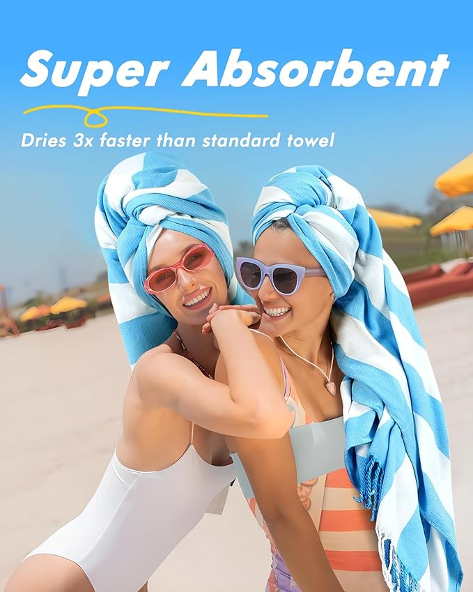 2 PacksOversized Cotton Turkish Beach Towels 74"x38" Thin Quick Dry Sand Free Pool Swim Bathing Towel Extra Large Blanket Adult Travel Essentials Accessories Summer Vacation Purple Yellow Stripe