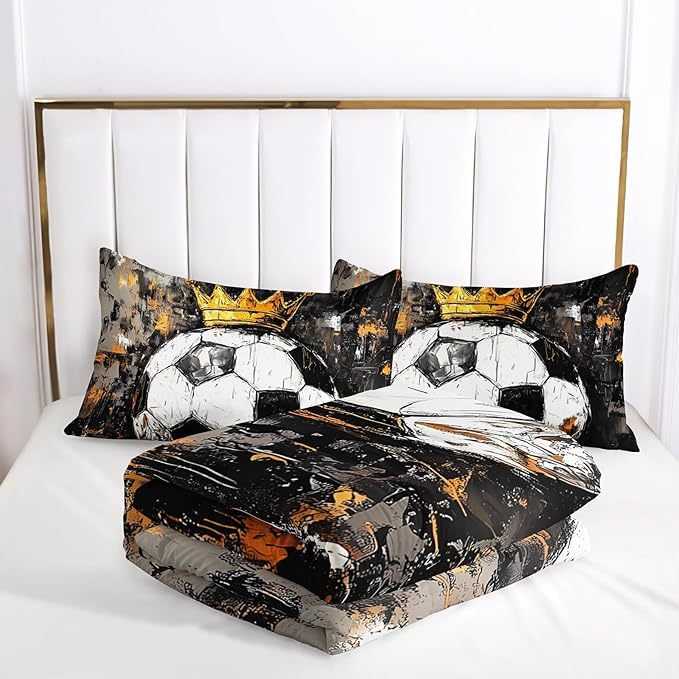 Soccer Ball Comforter Set Queen for Boy，Sport Theme Queen Bedding Sets for Boys，Soccer Themed Bedroom Decor for Boys with 1 Comforter with 2 Pillow Case