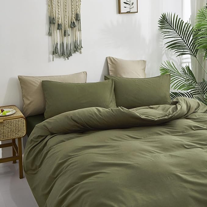 Cottonight Green Comforter Set California King Olive Green Bedding Set Dark Green Blanket Quilts Modern Soft Breathable 3 Piece Army Comforter Set for Women Men