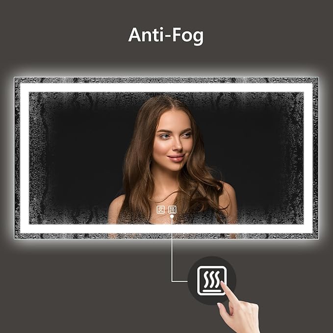 APRILSOUL 60x28 Inch LED Bathroom Mirror with Front and Backlit, Makeup Mirror with 3 Color Lights, Memory Function, Anti-Fog and Dimmable Light (Horizontal)