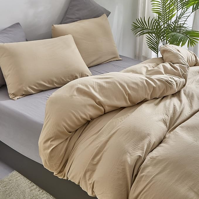 Cottonight Champagne Comforter Set Queen Beige Khaki Bedding Set Full Solid Taupe Blanket Quilts Soft Breathable Beige Sand Color Deep Champagne Modern Comforter Set for Women Men