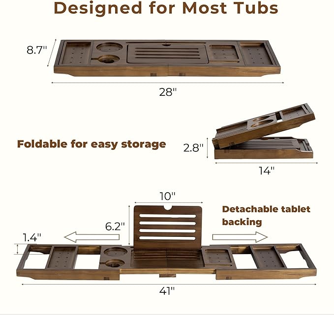 Teak Bathtub Tray Expandable Bathroom Tray for Home Spa Relaxation, Wooden Tray Caddy for Bathtub, Teak Bathtub Caddy as Unique Housewarming, Birthday, Wedding Shower Gifts (Walnut Teak)