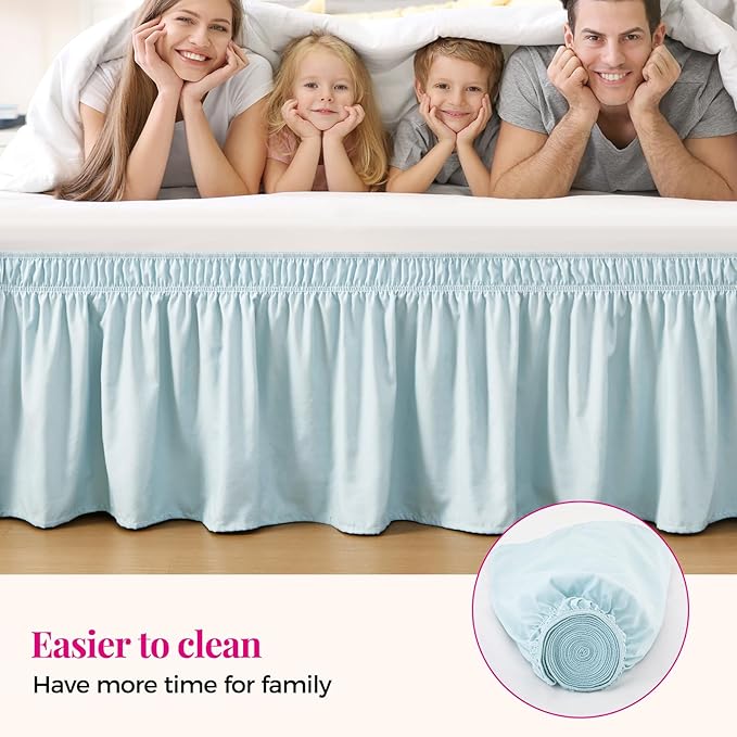 RIMELA Grayish Blue Bed Skirt Queen Size 15 Inch Drop, Wrap Around Elastic Bedskirt, Dust Ruffle for Adjustable Bed Base Machine Washable Easy to Install Bed Skirts