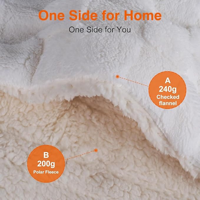 Electric Blanket Dual Control, Heated Blanket Flannel with 6 Heat Levels, 10 Time Settings, Soft Thicken Heating Blanket with ETL Certification, White, 84"× 90"