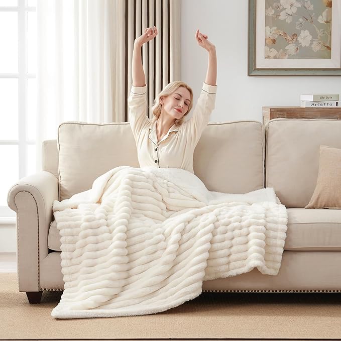 Westinghouse Electric Blanket Heated Throw, Super Cozy Luxury Polyester with 6 Heating Levels & 2-10 Hours Auto Off, Fast Heating & Overheat Protection, 50x60 Inch, Beige