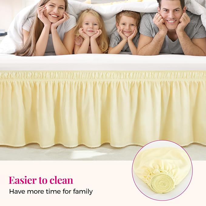 RIMELA Beige Yellow Bed Skirt Twin Size 15 Inch Drop, Elastic Bed Skirting for Bed Base and Frame, Bedding Dust Ruffle Easy to Install, Lightweight Wrap Around Adjustable Bedskirt