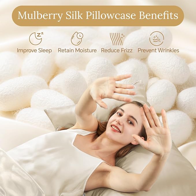 INFIIXSO Mulberry Silk Pillowcase for Hair and Skin, Silk Pillow Cases King Size with Hidden Zipper 20x40 Inches, Extraordinary Smooth and Soft Cooling Pillow Cases for Hot Sleepers(Beige, 1 Pack)