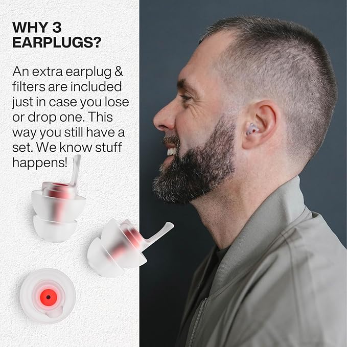 EarPeace Music - Concert Ear Plugs - Earplugs for Noise Reduction up to 26dB - High Fidelity Ear Plugs for Concerts, Musicians and Live Events - Reusable Earplugs - Includes 3 Filter Sets and Case