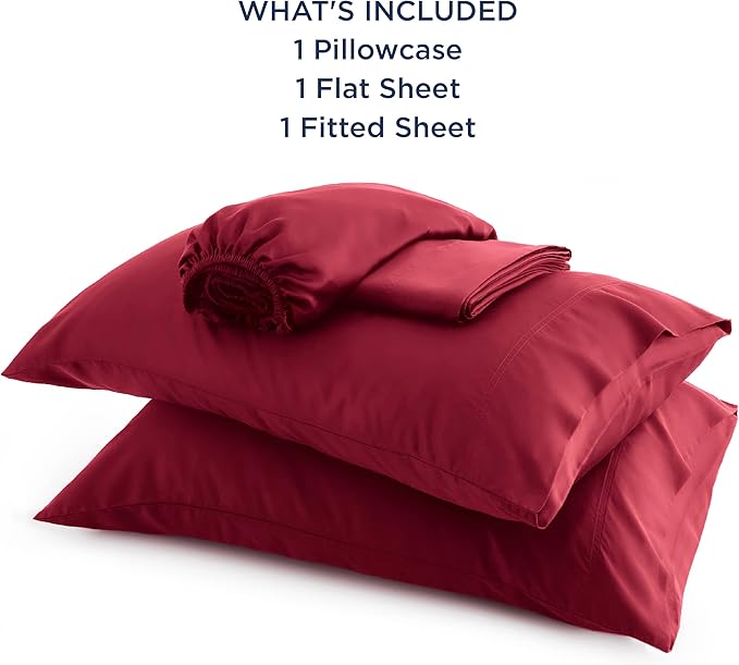 Bedsure Twin Sheets Set, Cooling Sheets Twin Size Bed Set, Rayon Derived from Bamboo, Twin Size Sheets, Breathable & Soft Bed Sheets, Hotel Luxury Silky Bedding Sheets & Pillowcases, Burgundy