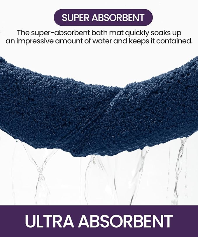 DEXI Bathroom Rugs 36x24, Washable Non Slip Bath Mat for Shower Floor, Absorbent Quick Dry Bathmat with Rubber Backing, Ultra Soft Plush Carpet for Tub, Navy