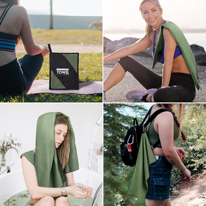 Microfiber Travel Towel, Soft Lightweight Quick Dry Towel, Super Absorbent Compact Travel & Sports & Beach Towels for Camping, Backpack, Gym, Swimming, Yoga, Hiking (L:24"×48" -ArmyGreen)