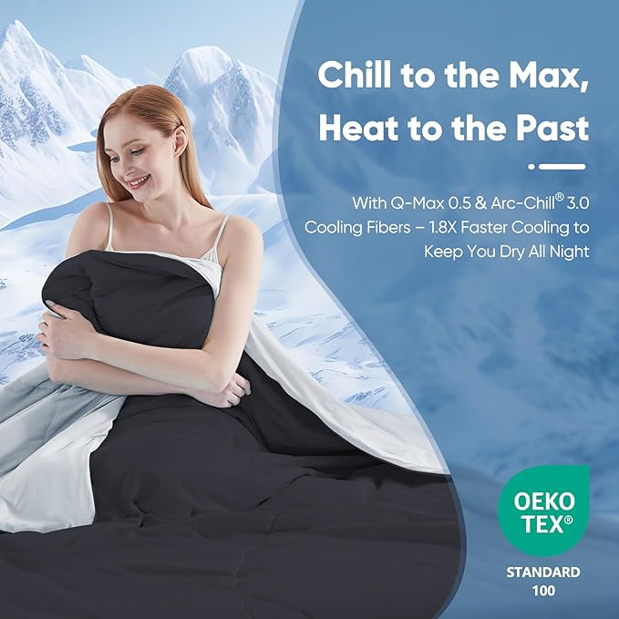 Elegear Cooling Comforter Twin Absorbs Body Heat to Keep Cool, Cooling Blanket for Hot Sleepers Japanese Arc-Chill 3.0 Cool Tech Fabric Summer Comforter Hypo-Allergenic Cooling Quilt - Black/Gray
