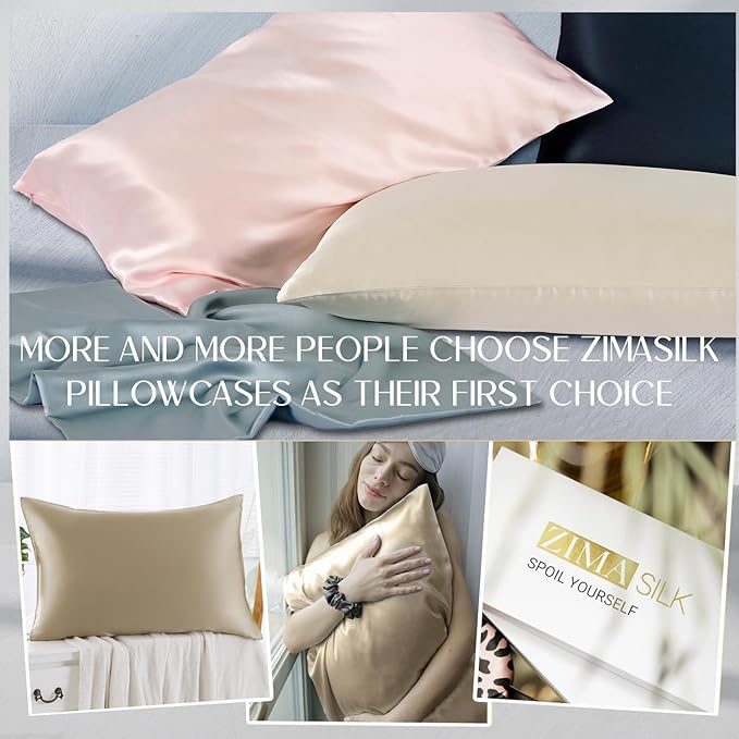 ZIMASILK 100% Pure Mulberry Silk Pillow Cases for Hair and Skin, Soft, Hypoallergenic & Smooth, Both Sides Grade 6A Silk, with Hidden Zipper, Gift for Women Men,1pc(Standard 20''x26'',Taupe)