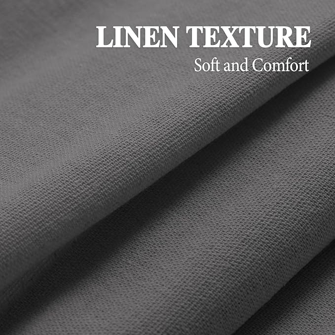 Farmhouse Shower Curtain Linen Grey Button Woven Fabric Country Rustic Western, Pleated Grey Stripe 72" W x 72" L
