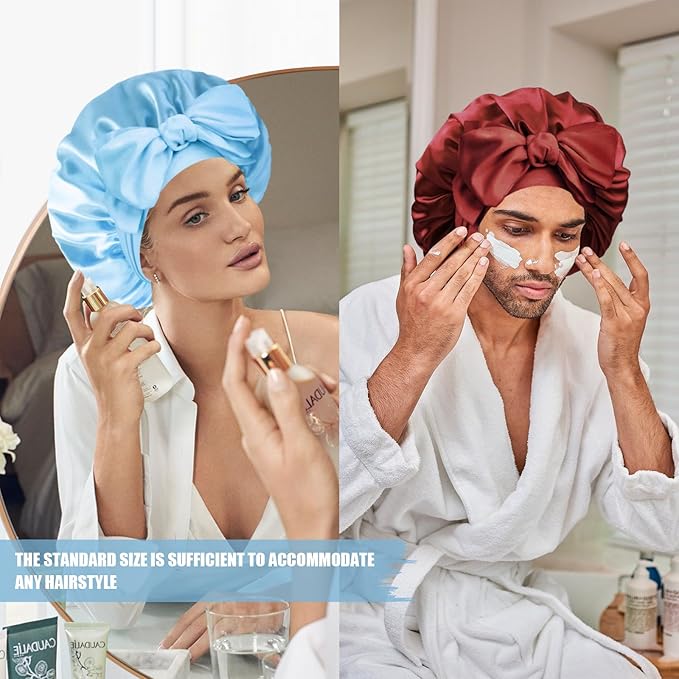 Silk Bonnet for Sleeping Women, Adjustable Soft Satin Lined Bonnet with Tie Band, Double Layer Sleep Night Cap