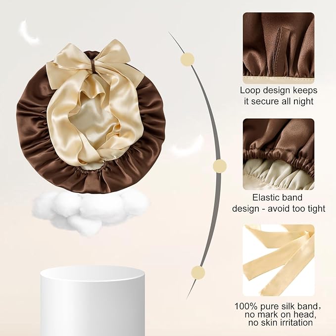 ZIMASILK 100% Mulberry Silk Bonnet for Sleeping Women Double Layer Hair Wrap with Silk Tie Band,1 Pack