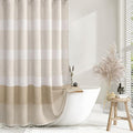 Awellife Boho Shower Curtains for Bathroom,Beige Linen Texture Shower Curtain with Striped Tassels 72x72 Inches Neutral