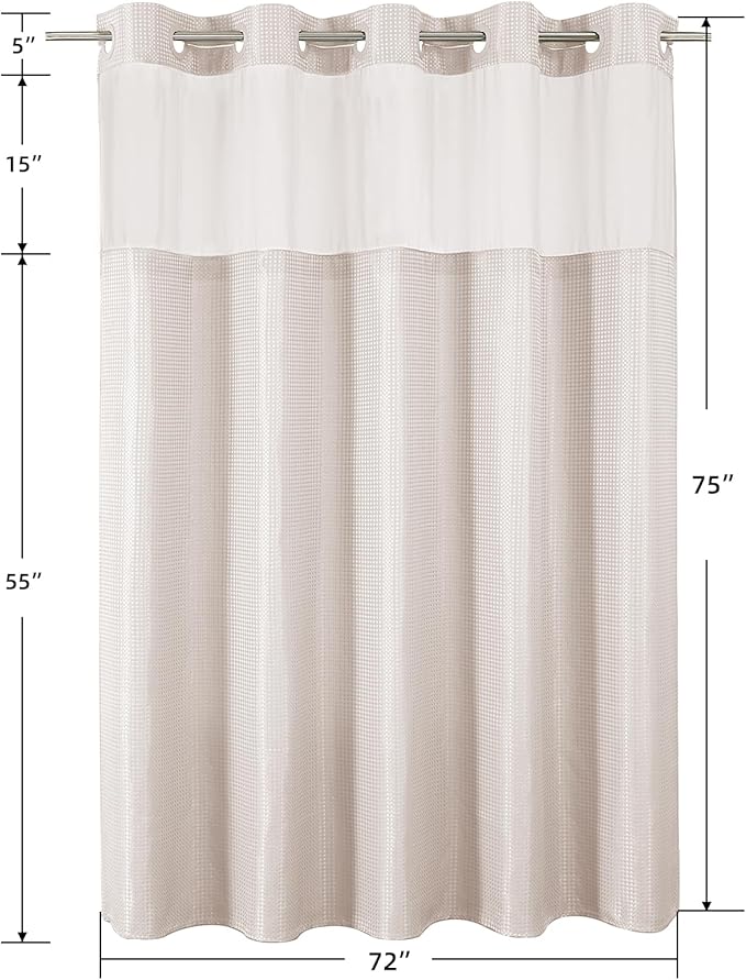No Hook Shower Curtain with Snap in Fabric Liner, Waffle Weave Heavy Duty Thick Shower Curtains with Mesh Top Window, Hotel Style Waterproof Bathroom Curtain Set, 72 x 75 Inch, Blush Pink