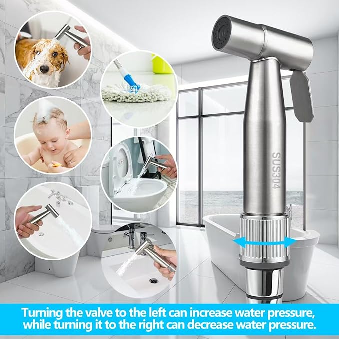 Bidet Sprayer for Toilet with Adjustable Water Pressure, Handheld Bidet Sprayer Kit- Stainless Steel（Don't‌ Use Teflon Tape for Installation）