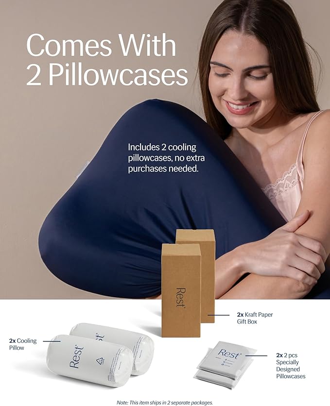 REST® Evercool® Cooling Pillow, Set of 2, Instant Cool-to-Touch Shell Fabric & Breathable Silicone Sponge Core for All-Night Temperature Regulation & Ergonomic Support, High, Arctic White