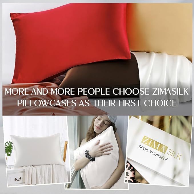 ZIMASILK 100% Pure Mulberry Silk Pillowcase for Hair and Skin Health,Soft and Smooth,Both Sides Premium Grade 6A Silk,600 Thread Count,with Hidden Zipper,1pc(Throw 18''x18'',White)