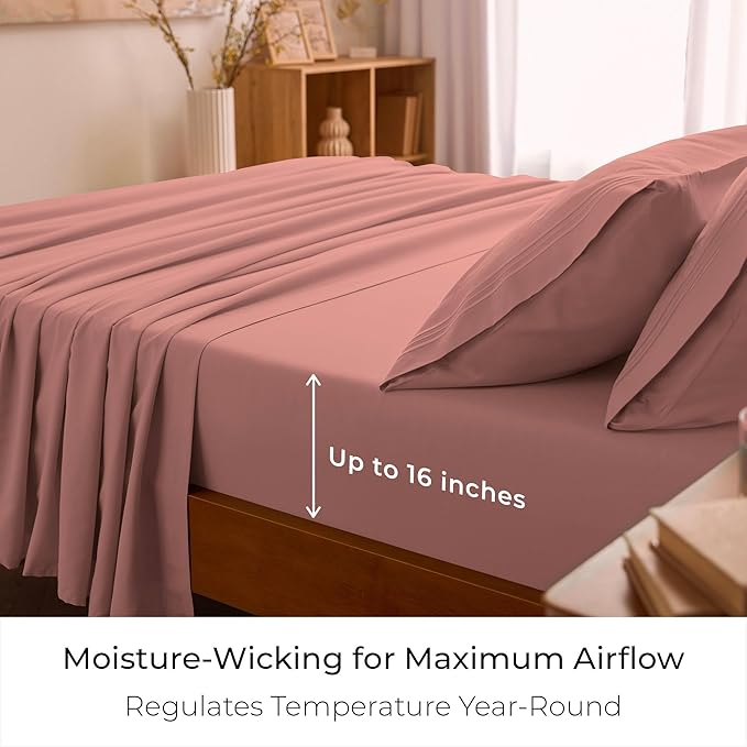 Mellanni Queen Sheets Set - 4 PC Iconic Collection Bedding - Hotel Luxury, Extra Soft, Cooling Bed Sheets - Wrinkle, Fade, Stain Resistant (Queen, Coral)