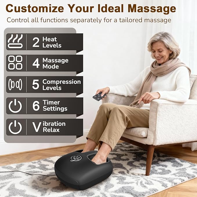 Shiatsu Foot Massager Machine with Heat : Deep Kneading Foot Massager with Vibration & Compression for Plantar Fasciitis & Neuropathy - for Women & Men,Relax for Home Office Use (Black)