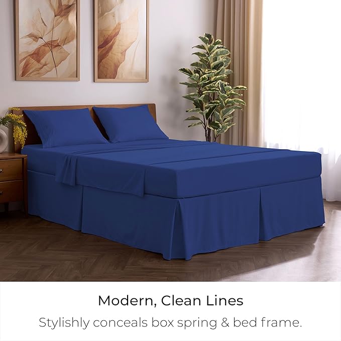 Mellanni Bed Skirt Queen Size - Bed Skirting - 15-Inch Tailored Drop Pleated Dust Ruffle - Hotel Luxury Bedding - Wrinkle, Fade, Stain Resistant - 1 Bedskirt (Queen, Royal Blue)