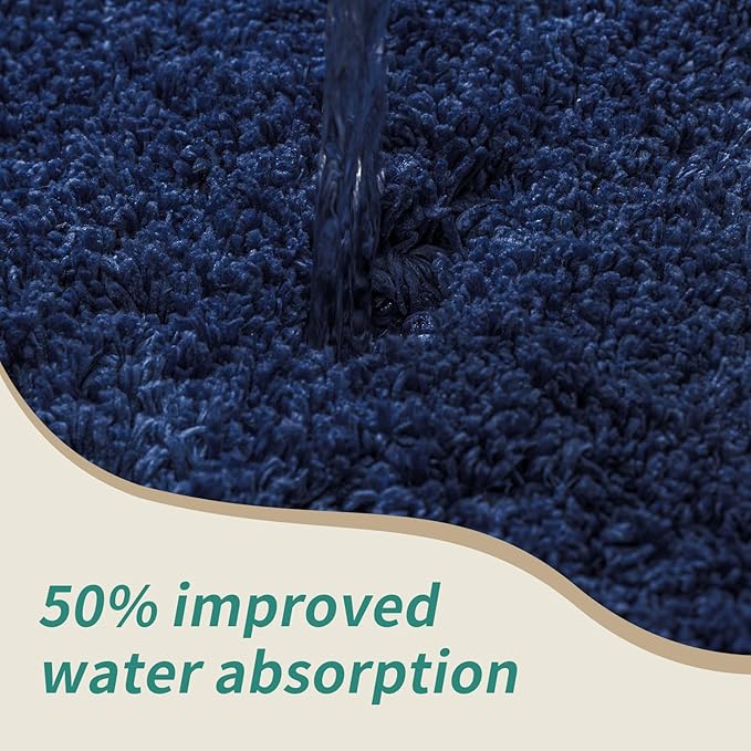 Navy Bathroom Rug 20x32 Non Slip Fluffy Bath Mat for Bathroom Floor Washable Plush Luxury Bath Rug for Tub Soft Shaggy Absorbent Shower Sink Mat