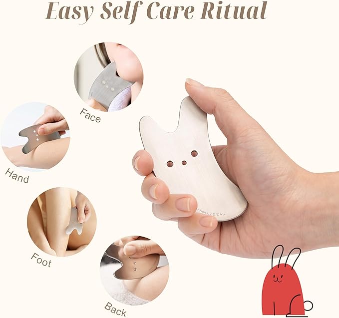 Pocket Healing Bunny Gua Sha – Mini Stainless Steel Tool for Beauty, Face & Body Puffiness, Tension Relief & Skincare Absorption Portable Self-Care Gift for Women