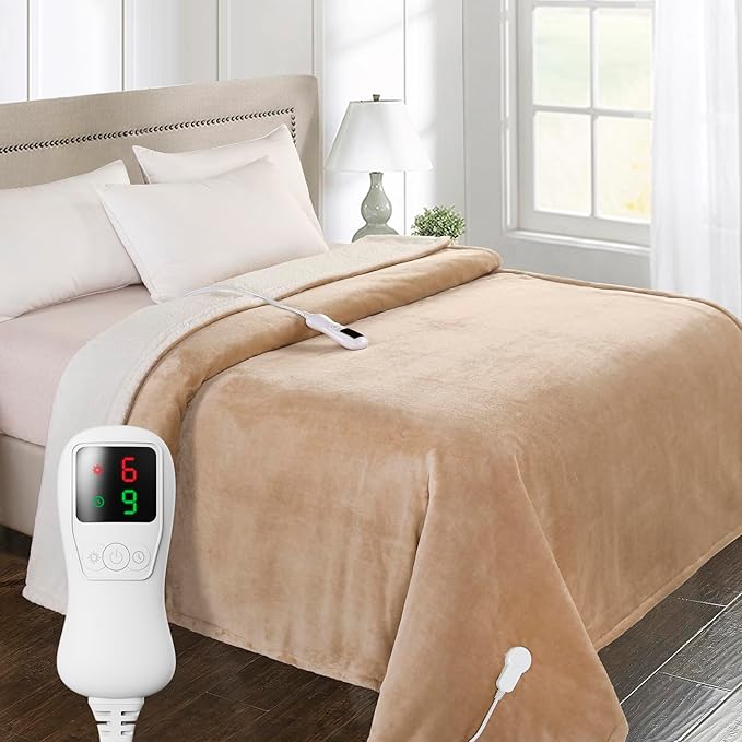 Heated Blanket Electric Blanket Twin Size, Super Soft Cozy Upgraded Flannel Heating Blanket with 9 Heating Levels & 1-9 Hours Auto Off, Fast Heat & Overheat Protection, 62" x 84", Khaki