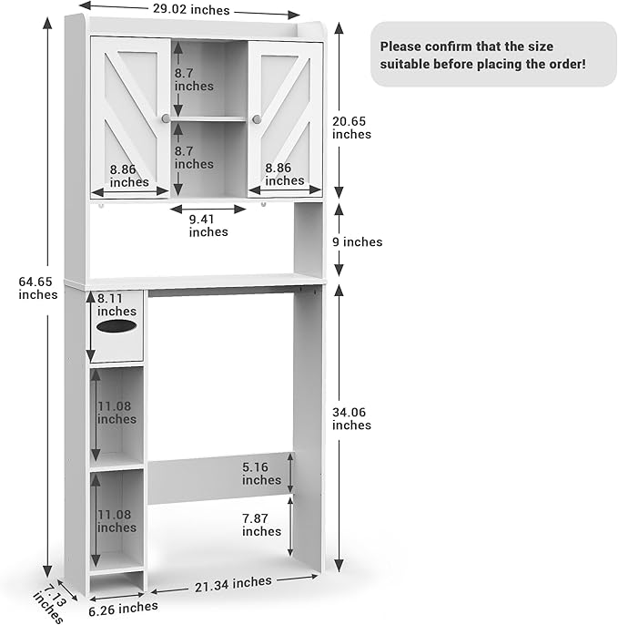 Over The Toilet Storage Cabinet: Farmhouse Storage Cabinet Over Toilet with 2 Barn Door & Toilet Paper Holder Stand, Home Space-Saving Toilet Rack, for Bathroom, Restroom, Laundry