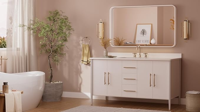 TETOTE White Framed Mirror for Bathroom 40 x 24 Metal Frame Wall Mounted Rectangle Mirror for Vanity with Sandy Textured Surface(Horizontal/Vertical)