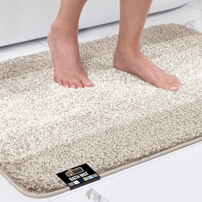 GORILLA GRIP Ultra Soft Plush Bathroom Rugs with Textured Rubber Backing, Absorbent Quick Dry Bath Mat, Machine Washable Shower Mats, Home Décor Accessories Bathmat Rug Essentials, 30 x 18 Beige