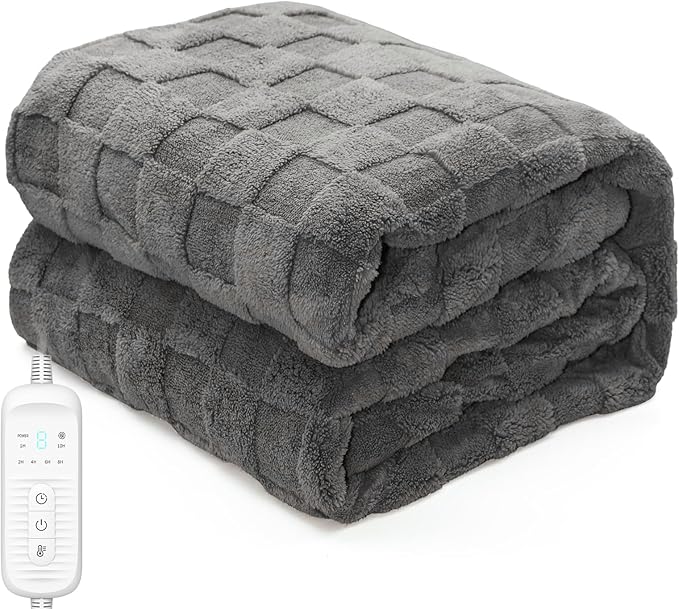 Electric Heated Blanket Throw - 50"x60" Heating Blanket Throw House Warming Gifts New Home, Ultra Soft Warm Flannel Sherpa Fast Heat,8 Heat Level 10 Hours Auto-Off ETL Certified