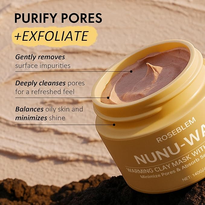 Warming Clay Facial Mask for Deep Pore Cleansing – Self-Heating Mud Mask for Face, Purifying & Pore-Refining Treatment, Helps Remove Blackheads, Improves Skin Texture, Spa-Like Care, 4.94Oz