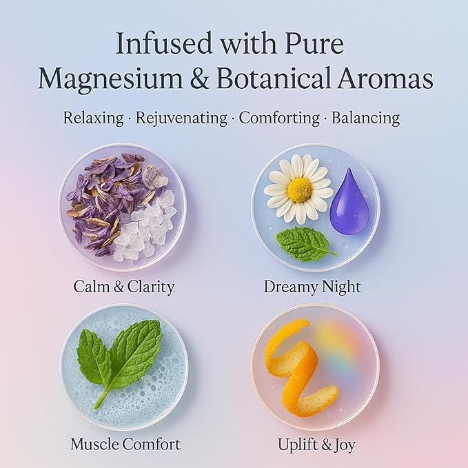 Flewdstress Care Magnesium Bath Soak Set – 12 Soaks, 4 Relaxing Varieties – for Relaxation, Restful Nights, Muscle Comfort & Uplifted Mood