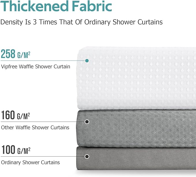 3 in 1 Shower Curtain Set, Waffle Shower Curtain and Liner Set with 12 Double Sided Shower Curtain Hooks, 258GSM Luxury Weighted Cloth Shower Curtains for Bathroom, 72 W x 72 H, White