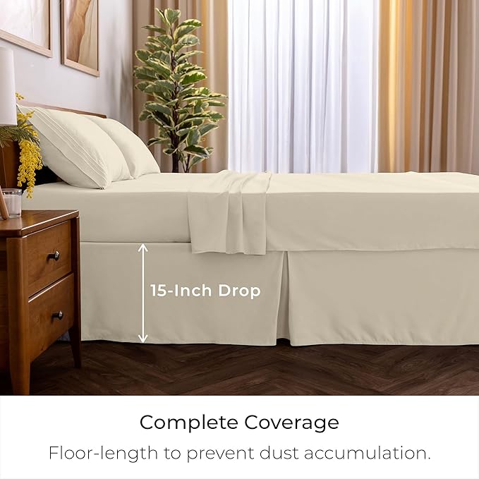 Mellanni Bed Skirt Twin Size - Bed Skirting - 15-Inch Tailored Drop Pleated Dust Ruffle - Hotel Luxury Bedding - Wrinkle, Fade, Stain Resistant - 1 Bedskirt (Twin, Golden Ivory)