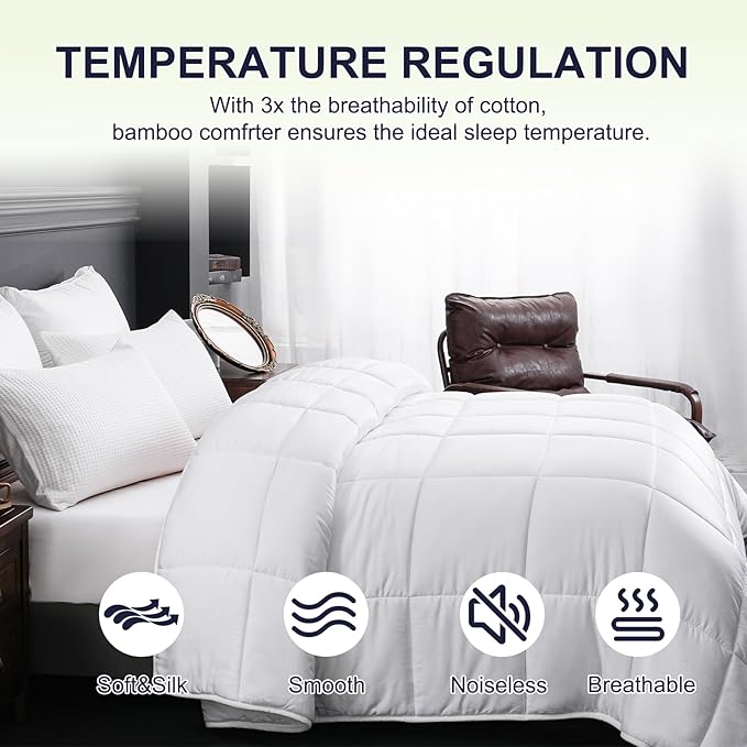 YOUR MOON Luxurious All Season Wool Comforter Twin Size 100% Natural Australian Wool Duvet, Hypoallergenic Premium Filled Comforter, Noiseless Jacquard Rayon Derived from Bamboo Shell(White)