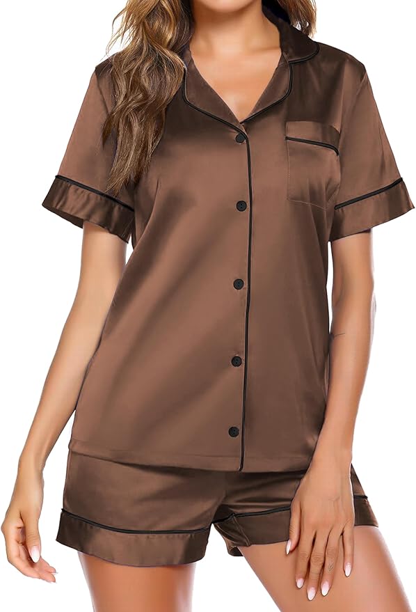 Ekouaer Pajamas for Women Set Silk Satin Pjs Shorts Sleepwear 2 Piece Loungewear S-XXL