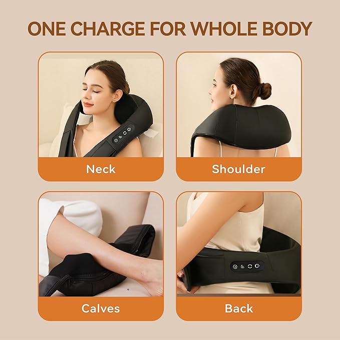 XBT 【Cordless】 Neck and Shoulder Massager with Heat, Rechargeable Shiatsu Deep Tissue Scarf Like Massager for Back Pain Relief,Perfect Relaxing Gifts for Women Men Dad Mom Wife Husband