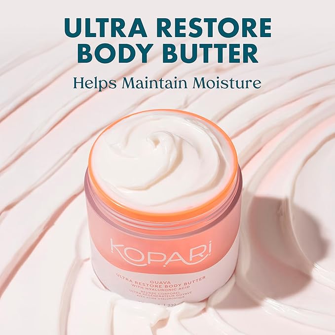 Kopari Ultra Restore Body Butter, Whipped Lightweight Formula, Hyaluronic Acid & Mango Seed Butter, Deep & Long-Lasting Moisture, Guava 7.7 oz