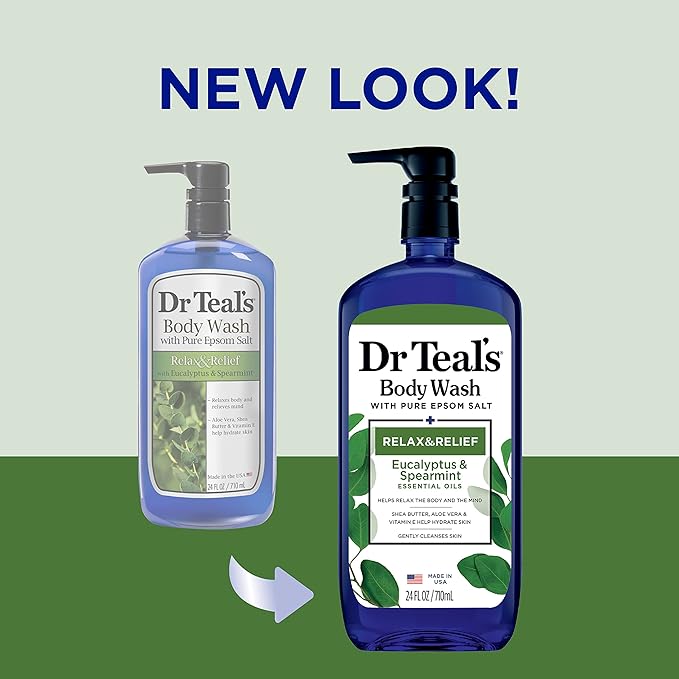 Dr Teal's Body Wash with Pure Epsom Salt, Relax & Relief with Eucalyptus & Spearmint & Body Wash with Pure Epsom Salt, Sleep Blend with Melatonin