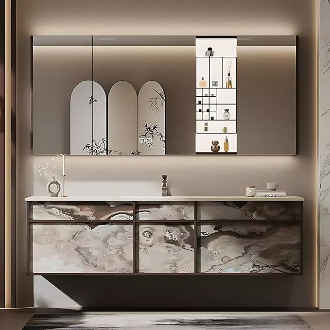 44in Bathroom Vanities Set - Bathroom Vanity with Sink, Tall Storage, Smart Defogging Mirror, Integrated Sink & 2 Large Drawer | Floating Cabinet