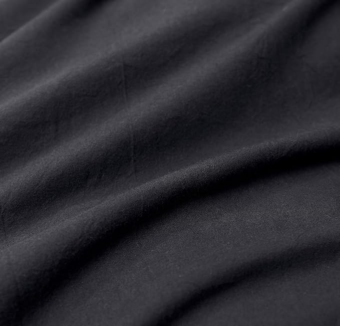 FOSSA Duvet Cover Set 100% Washed Cotton Linen Feel Super Soft Breathable Cozy 3 Pieces Bedding Sets Solid Black Super King