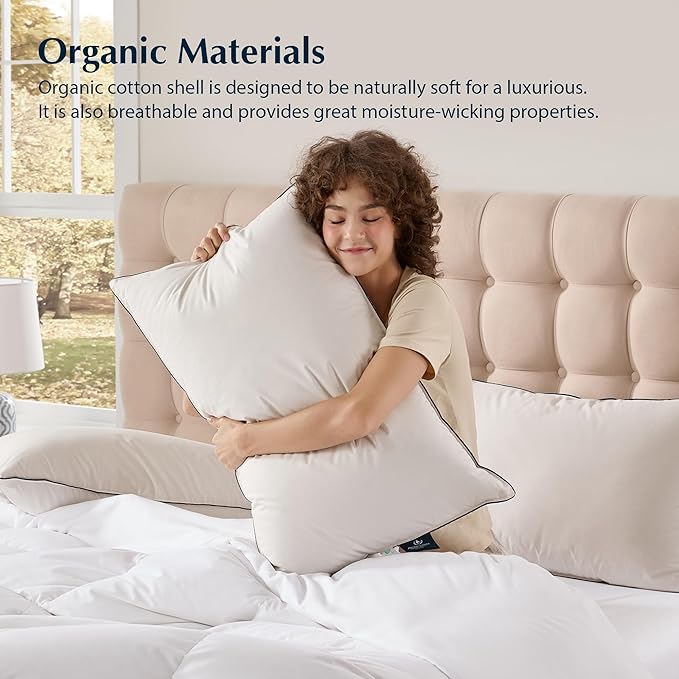 Pacific Coast Down Pillow with Organic Cotton Shell, Luxury Hotel Collection Bed Pillow for Sleeping, Suit for Back and Stomach Sleepers, King Size