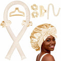 Heatless Hair Curler,Blowout Heatless Curls Overnight,No Heat Curling Rod Set with Satin Bonnet for Sleep in,Champagne