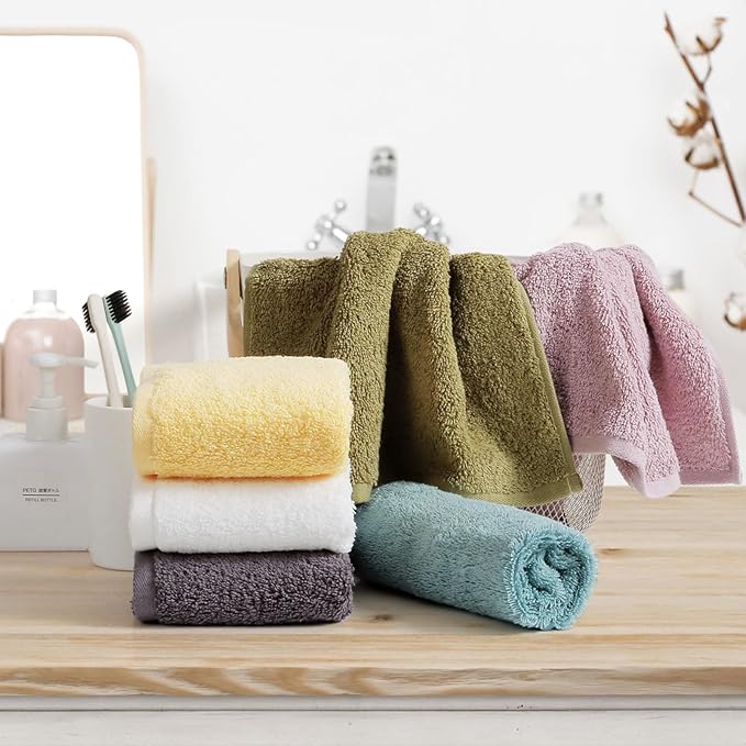 SEMAXE 100% Cotton Washcloths for Bathroom - 24 Pack, Quick-Dry Face Towels with Hanging Loop, Highly Absorbent and Soft, 13x13 Inch, Yellow & Grey